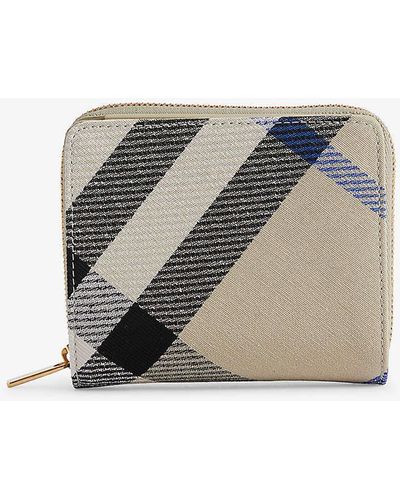 Burberry Compact Check-print Woven-blend Wallet - Grey