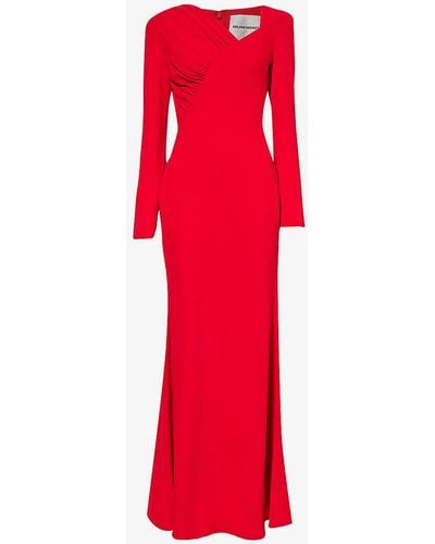 Roland Mouret Asymmetric-neck Long-sleeved Crepe Maxi Dress - Red
