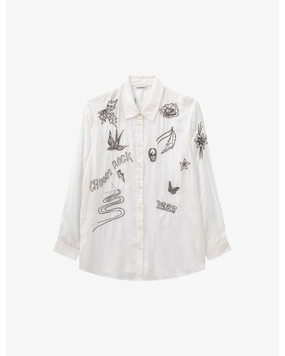 IKKS Graphic-embroidered Long-sleeve Woven Shirt - White