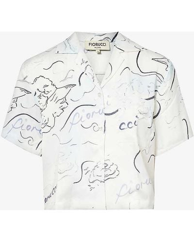 Fiorucci Angel-pattern Cropped Stretch-woven Shirt - White