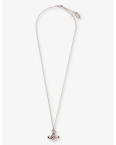 Vivienne Westwood Willa Bas Relief Silver-tone Brass And Crystal Pendant Necklace - White