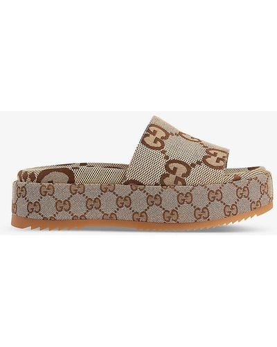 Gucci Angelina gg Lamé Slide Sandals - Brown