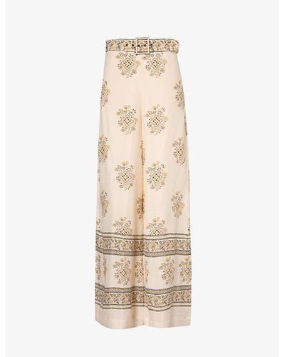 Zimmermann Wide-leg Mid-rise Printed Woven Trousers - Natural