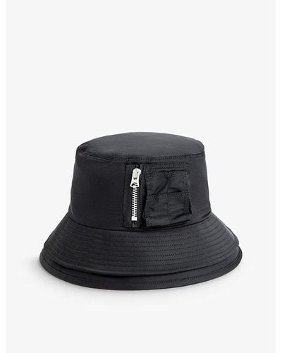 Sacai Double-brim Brand-embroidered Shell Bucket Hat - Black
