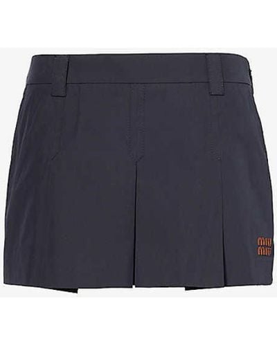 Miu Miu Brand-patch Cotton-blend Mini Skirt - Blue