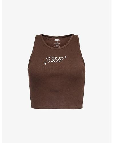 Obey Hearts Slim-fit Cotton-jersey Top X - Brown