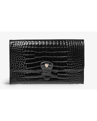 Aspinal of London Removable-insert Patent Crocodile-embossed Leather Travel Wallet - Black