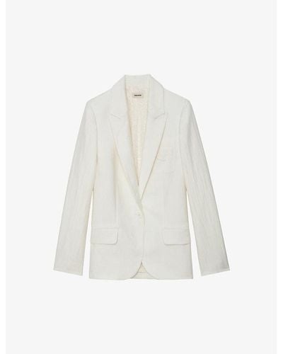 Zadig & Voltaire Vow Logo-embroidered Single-breasted Linen Blazer - White