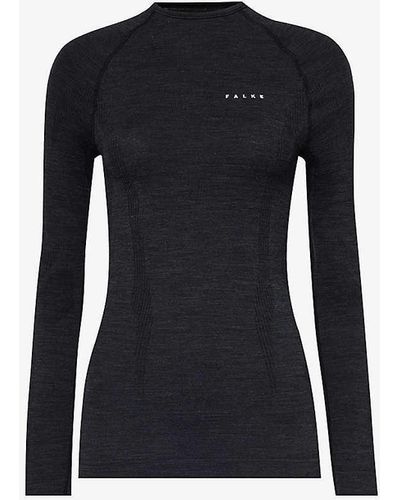 FALKE Brand-print Fitted Stretch-wool Top - Black