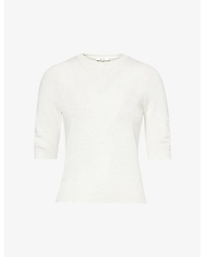 FRAME Gathered-sleeve Knitted Sweater - White