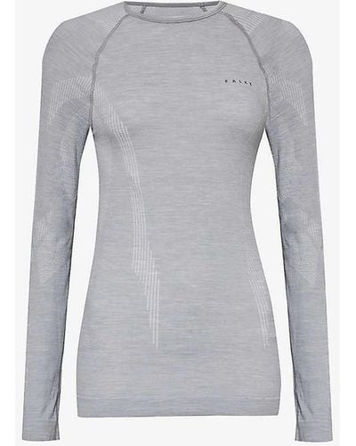 FALKE Brand-print Fitted Stretch-wool Top - Grey