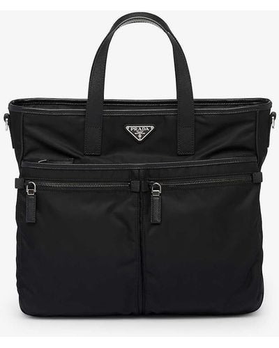 Prada Re-nylon Saffiano Leather And Recycled-nylon Tote Bag - Black