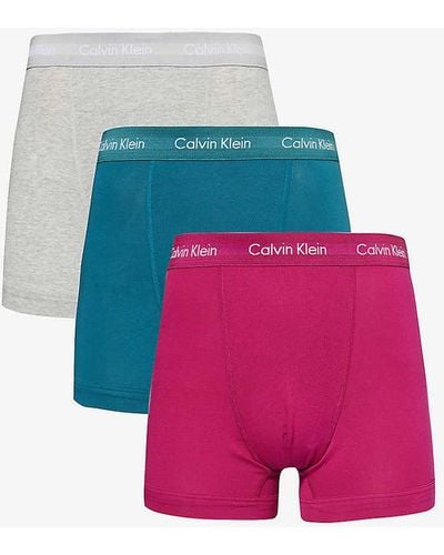 Calvin Klein Logo-waistband Pack Of Three Stretch-cotton Trunks - Pink