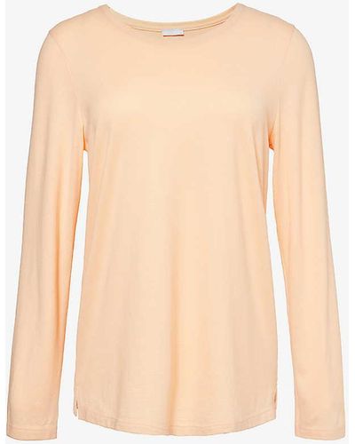 Hanro Scoop-neck Long-sleeve Cotton-blend Top X - White