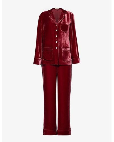 Olivia Von Halle Coco Regular-fit Rayon And Silk-blend Pajama Set X - Red