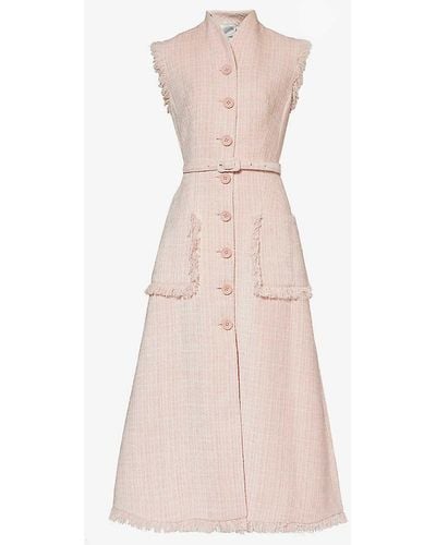 Huishan Zhang Felicity Frayed-trims Split-hem Woven Midi Dress - Pink