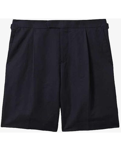 Reiss Con Side-adjuster Regular-fit Cotton And Linen-blend Shorts - Blue