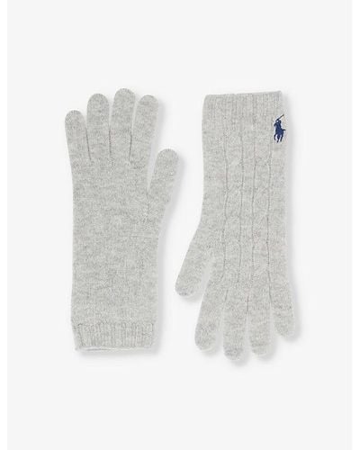 Polo Ralph Lauren Logo-embroidered Wool And Cashmere-blend Gloves - White