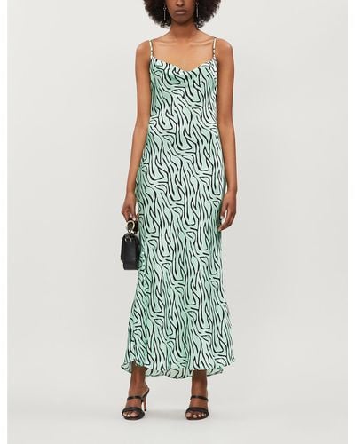 Olivia Rubin Lia Zebra-print Silk-satin Slip Dress - Green