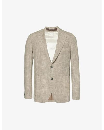 Oscar Jacobson Ferry Patch-pocket Single-breasted Stretch-cotton Blazer - Natural