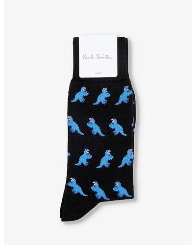 Paul Smith Dinosaur-pattern Cotton-blend Socks - Blue