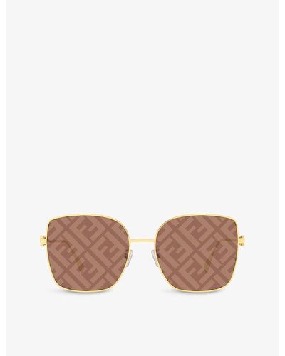 Fendi Fe40013u Rectangle-shape Logo-lens Metal Sunglasses - Pink