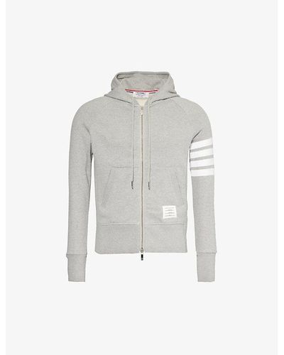 Thom Browne Four-bar Zipped Cotton-jersey Hoody - White