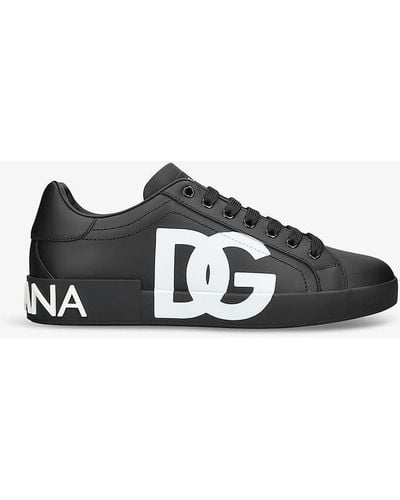 Dolce & Gabbana Portofino Logo-embossed Leather Low-top Trainers - Black