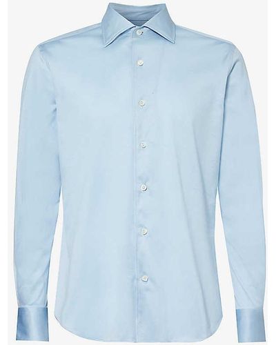 Corneliani Spread-collar Long-sleeved Regular-fit Cotton Shirt - Blue