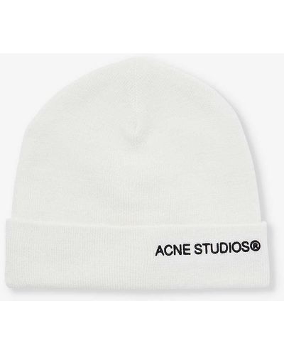 Acne Studios Brand-embroidered Folded-brim Wool-knit Beanie - White