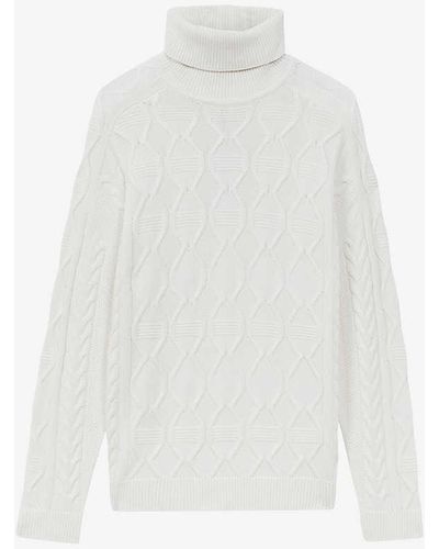 Reiss Alston Roll-neck Cable-knit Wool-blend Jumper X - White