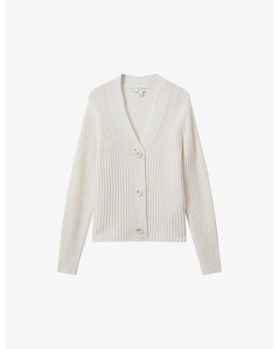 Reiss Ariana Relaxed-fit Ribbed Cotton And Linen-blend Cardigan X - White
