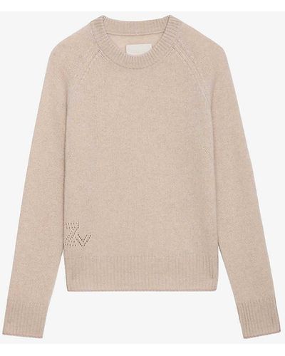 Zadig & Voltaire Sourcy Round-neck Long-sleeve Cashmere Jumper - Natural