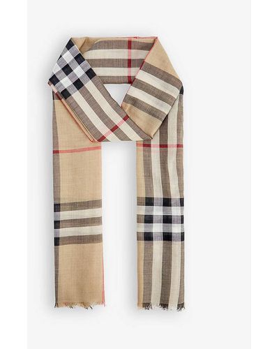 Burberry Giant Check Fringed-trim Wool And Silk-blend Scarf - White