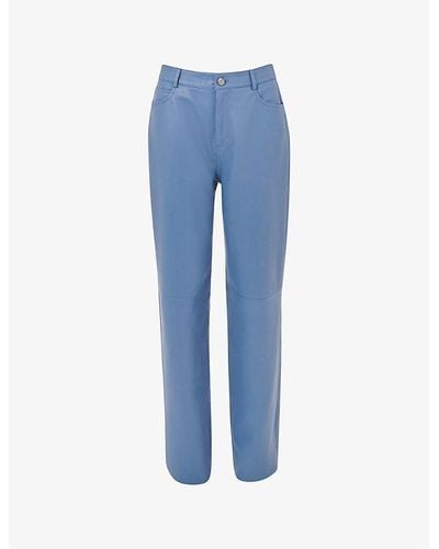 Whistles Patch-pocket Straight-leg Mid-rise Leather Trousers - Blue