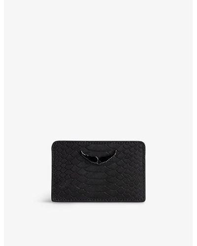 Zadig & Voltaire Zv Wing-embellished Python-effect Leather Pass Holder - Black