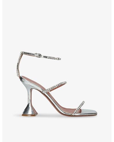 AMINA MUADDI Gilda Crystal-embellished Metallic-leather Heeled Sandals - White