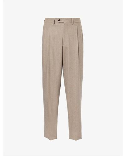 Giorgio Armani Belt-loop Slip-pocket Straight-leg Regular-fit Cashmere Pants - Natural