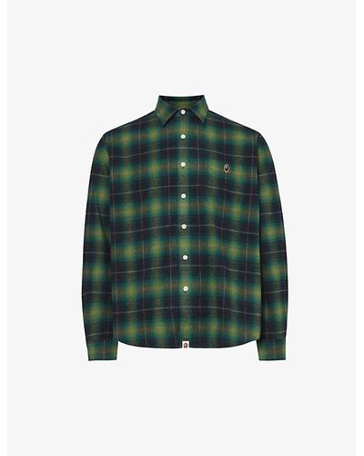 A Bathing Ape Check-pattern Brand-embroidered Cotton Shirt - Green