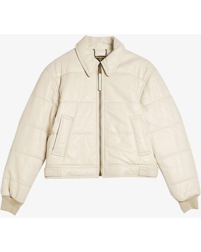 Ted Baker Glorie Cropped Zip-up Leather Bomber Jacket - White