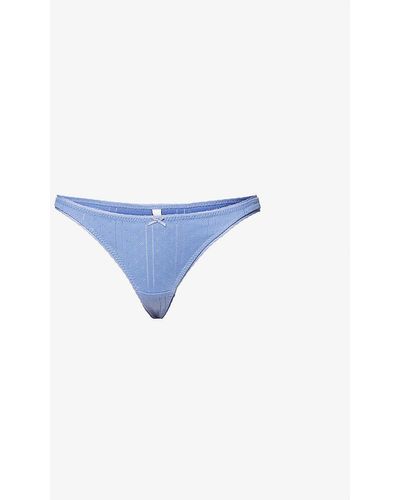 Cou Cou Intimates Pointelle Mid-rise Organic-cotton Thong - Blue
