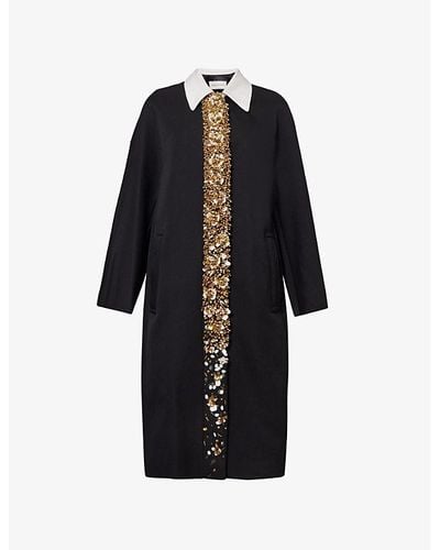 Dries Van Noten Bead And Sequin-embellished Contrast-collar Single-breasted Woven Coat - Black