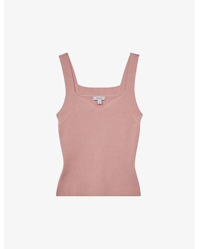 Reiss Dani Sweetheart-neck Slim-fit Ribbed Stretch-knit Vest - Pink