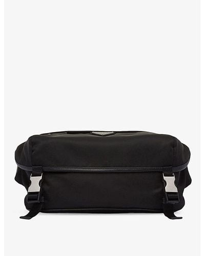 Prada Re-nylon Leather And Recycled-nylon Shoulder Bag - Black