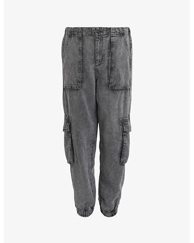 AllSaints Frieda High-rise Tapered-leg Denim Cargo Pants - Gray