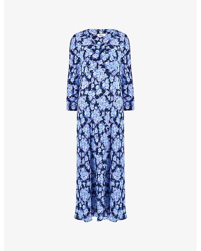 Ro&zo Blurred Floral-print Crepe Midi Skirt - Blue