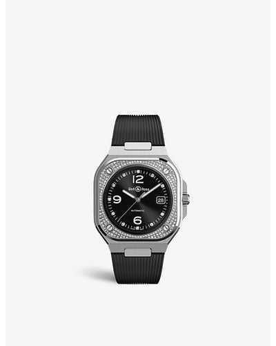 Bell & Ross Br05a-bl-stfld/srb Br05 Stainless-steel, 0.88ct Round-cut Diamond And Rubber Automatic Watch - Black