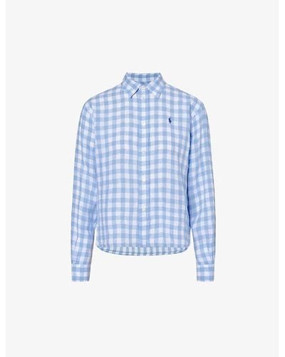 Polo Ralph Lauren Gingham-check Boxy-fit Linen Shirt - Blue