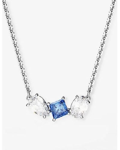 Swarovski Mesmera Rhodium-plated Brass, Crystal And Zirconia Pendant Necklace - Blue