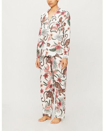 Desmond & Dempsey Soleia Jungle-print Organic Cotton Pajama Set X - White